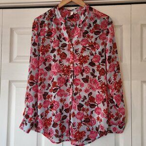 Kut from the Kloth Jasmine chiffon rose floral button up blouse top shirt